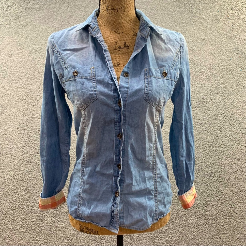 Inso Active Wear Blue Denim Jeans Shirt Roll Long Sleeve 100% Cotton Size Small